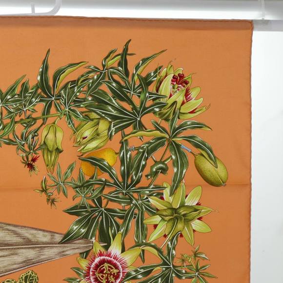 HERMES Carre 90 PASSIFLORES Scarf Silk Orange Auth am5974 - Picture 4 of 16